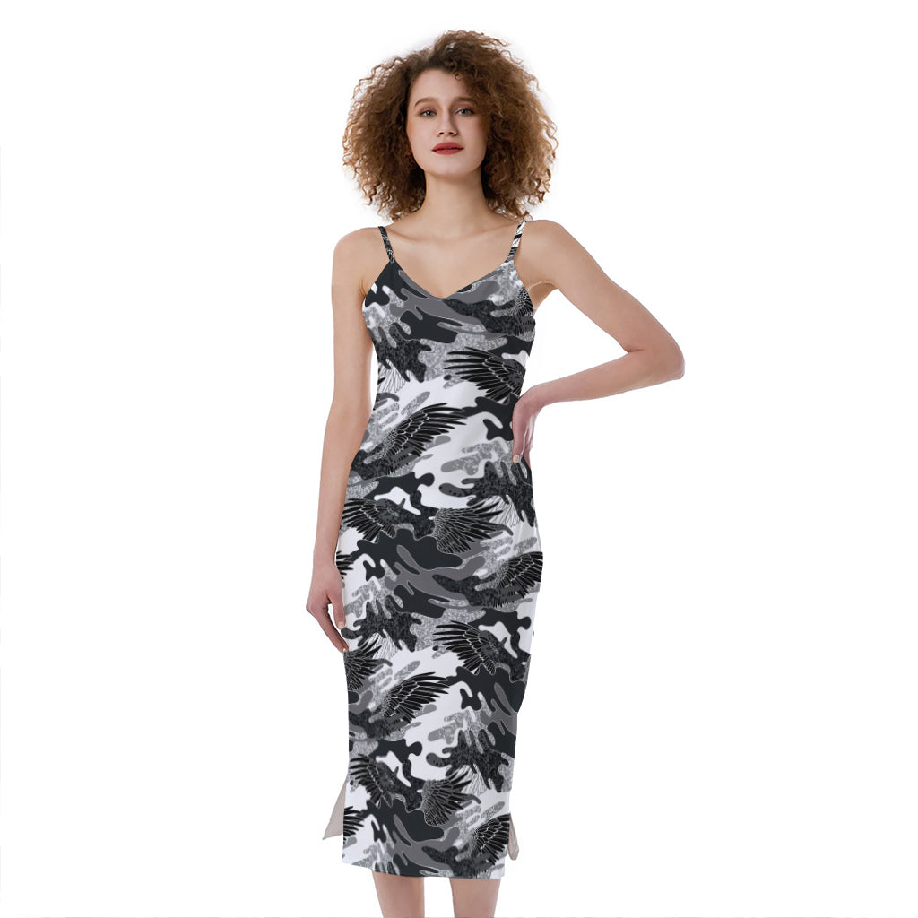 Camouflage Dazzle Wings Pattern Print Slim Fit Midi Cami Dress
