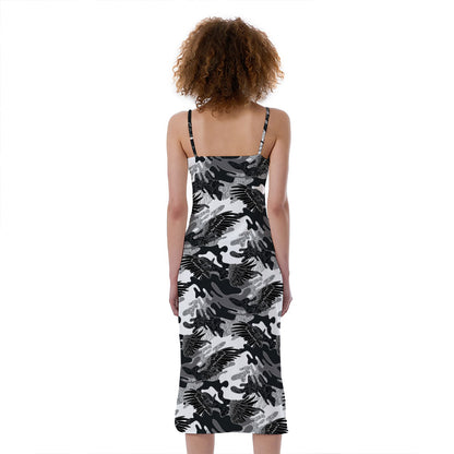 Camouflage Dazzle Wings Pattern Print Slim Fit Midi Cami Dress