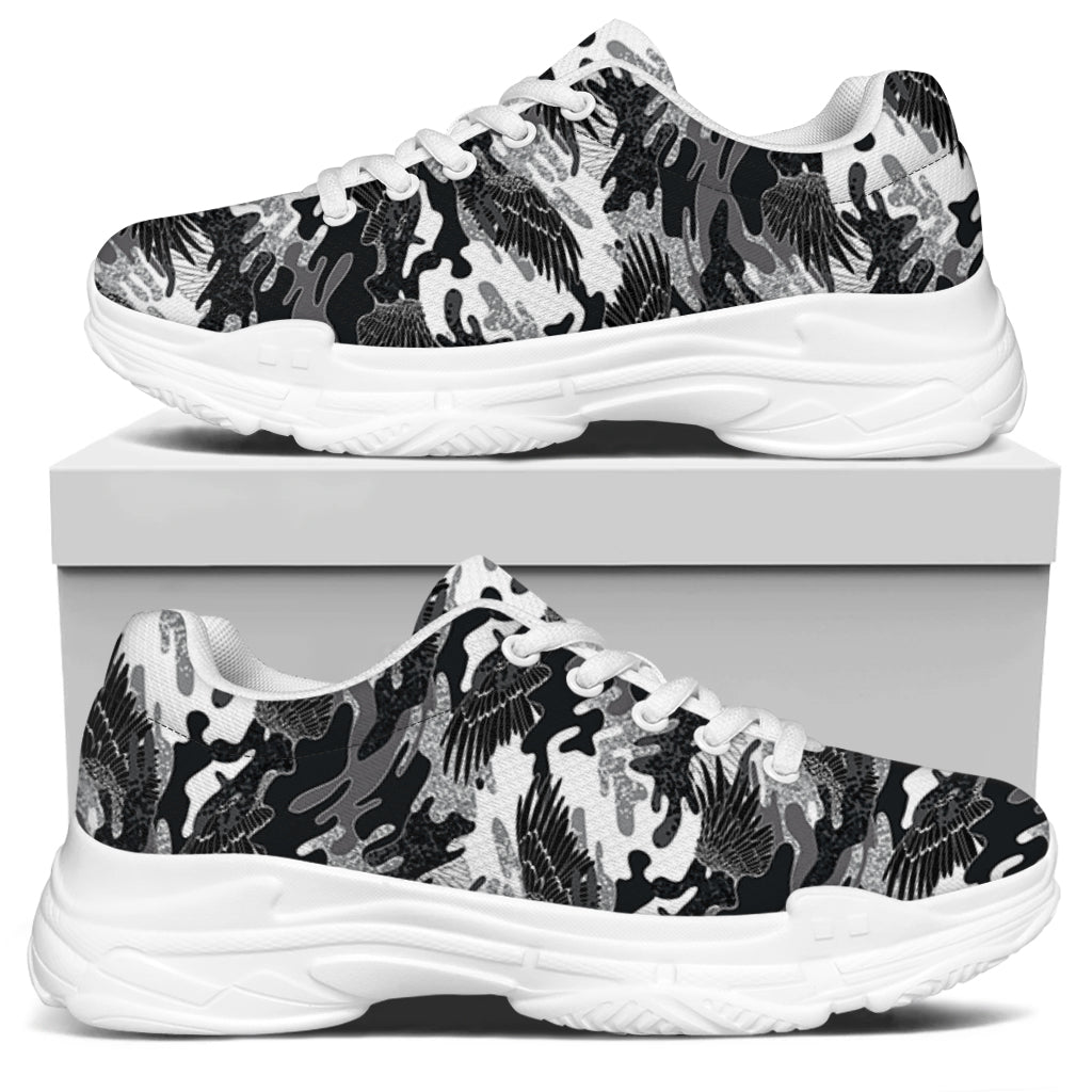 Camouflage Dazzle Wings Pattern Print White Chunky Shoes