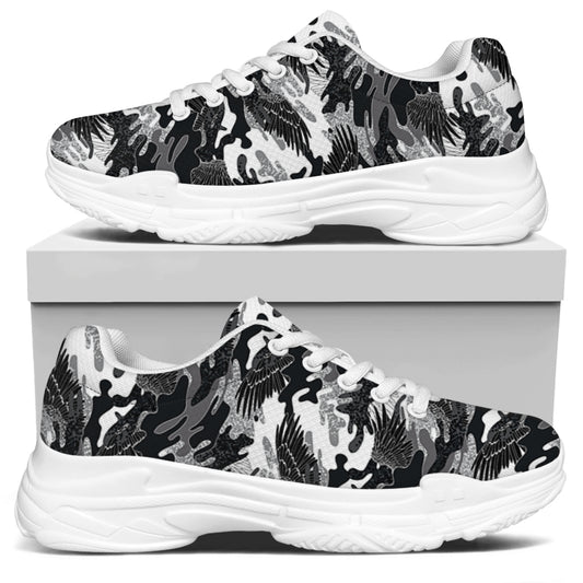 Camouflage Dazzle Wings Pattern Print White Chunky Shoes