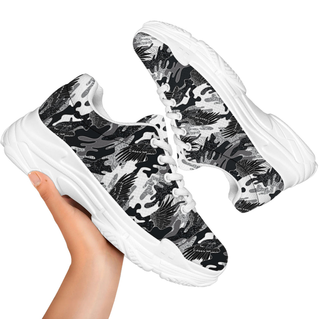Camouflage Dazzle Wings Pattern Print White Chunky Shoes