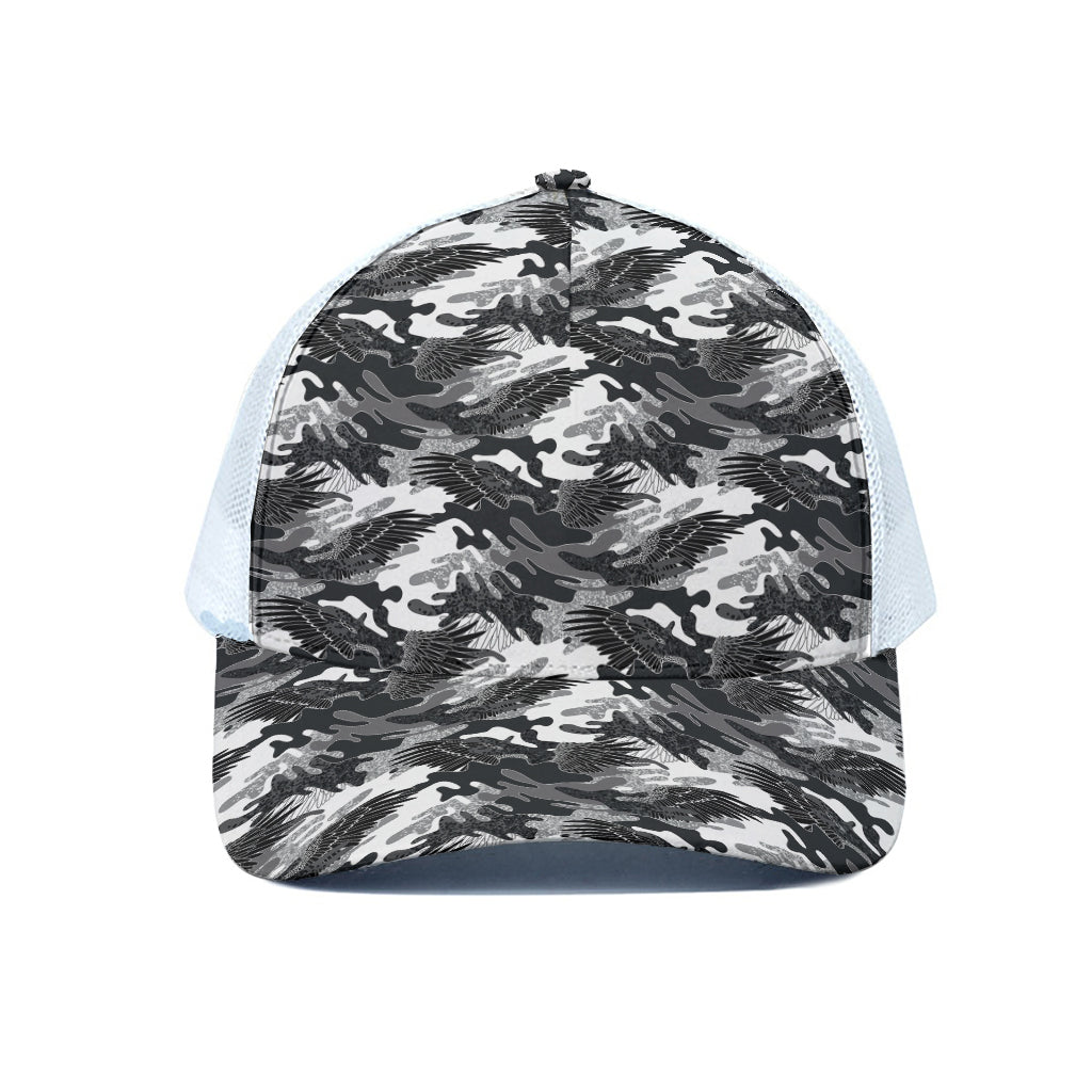 Camouflage Dazzle Wings Pattern Print White Mesh Trucker Cap