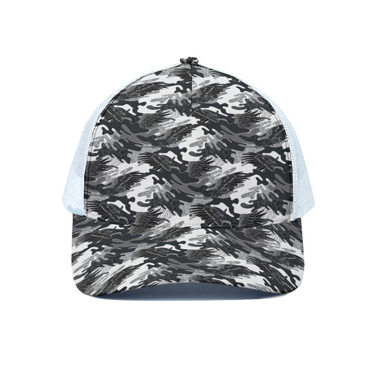 Camouflage Dazzle Wings Pattern Print White Mesh Trucker Cap