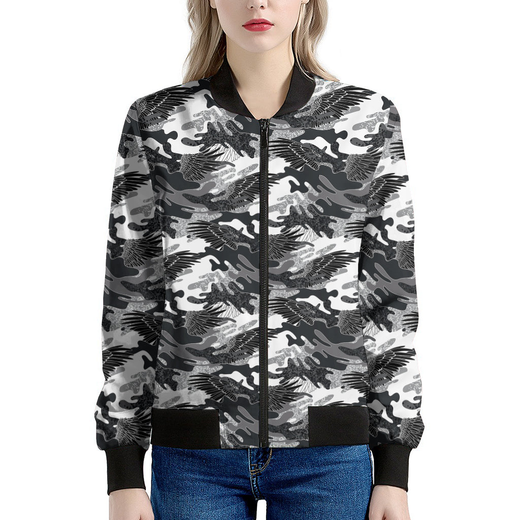 Camouflage Dazzle Wings Pattern Print Women's Bomber Jacket