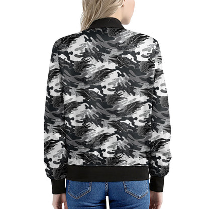 Camouflage Dazzle Wings Pattern Print Women's Bomber Jacket