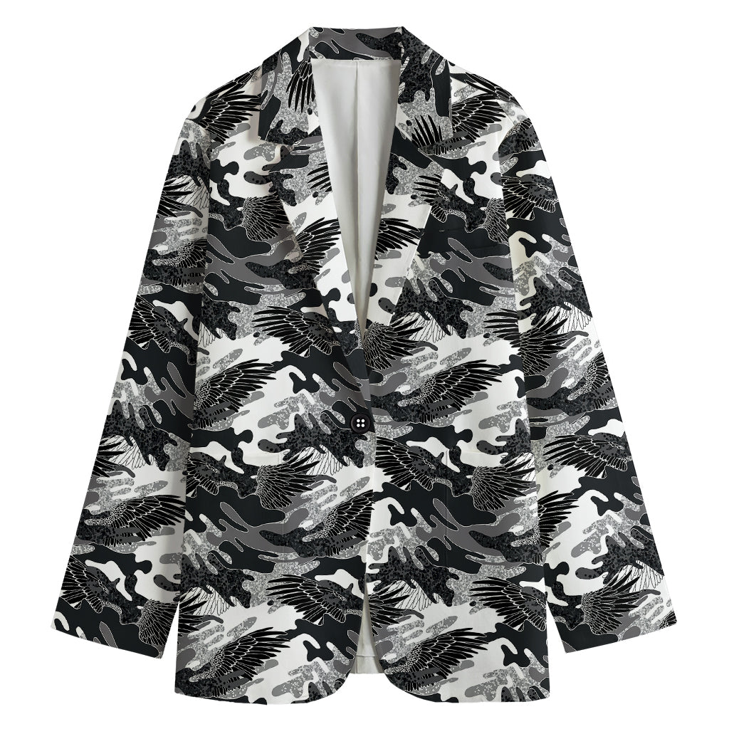 Camouflage Dazzle Wings Pattern Print Women's Cotton Blazer
