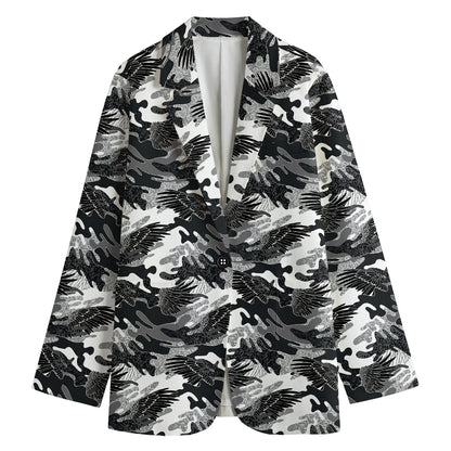 Camouflage Dazzle Wings Pattern Print Women's Cotton Blazer
