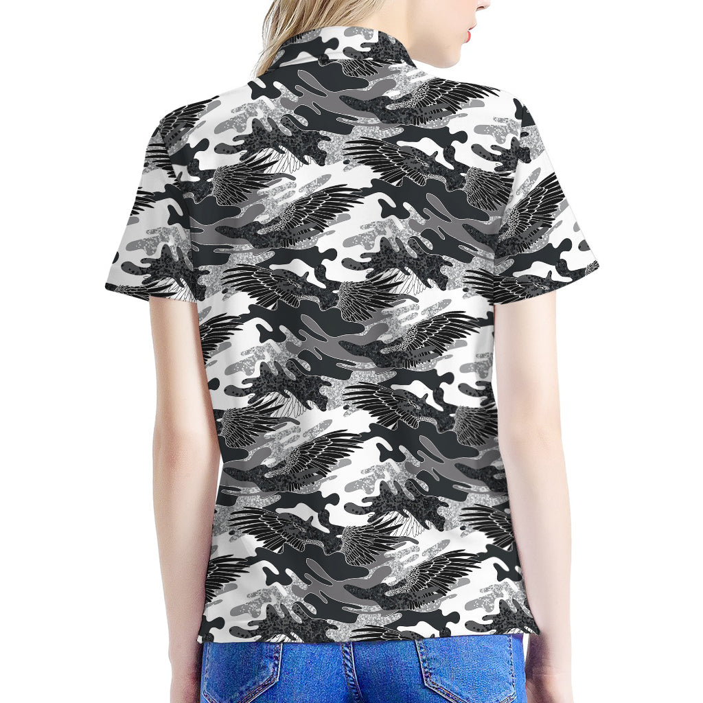 Camouflage Dazzle Wings Pattern Print Women's Polo Shirt