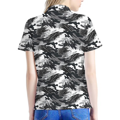 Camouflage Dazzle Wings Pattern Print Women's Polo Shirt
