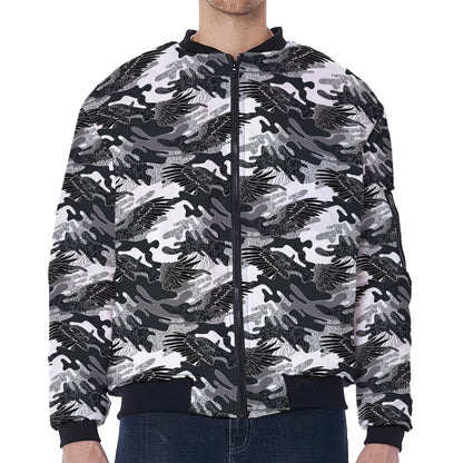 Camouflage Dazzle Wings Pattern Print Zip Sleeve Bomber Jacket