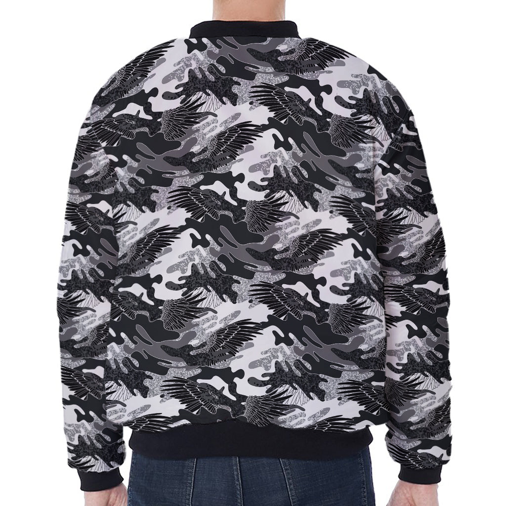 Camouflage Dazzle Wings Pattern Print Zip Sleeve Bomber Jacket