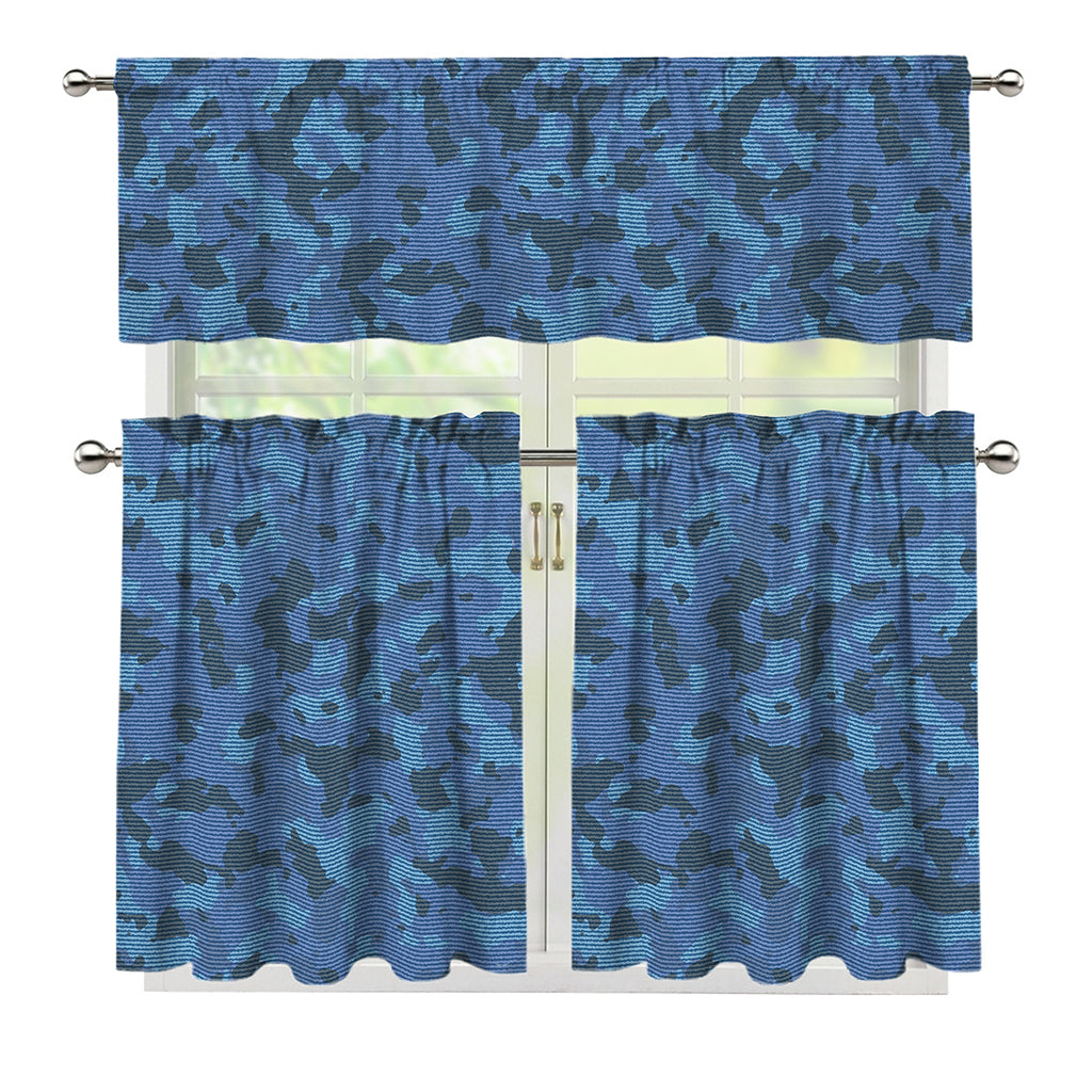 Camouflage Denim Jeans Pattern Print 3 Piece Kitchen Curtains