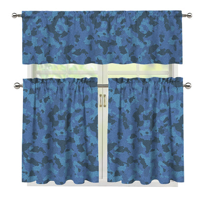 Camouflage Denim Jeans Pattern Print 3 Piece Kitchen Curtains