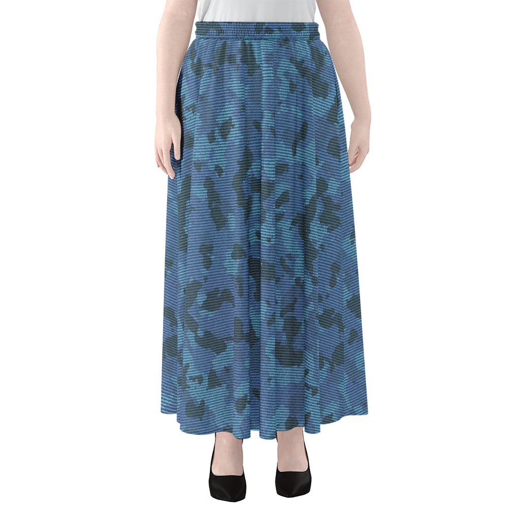 Camouflage Denim Jeans Pattern Print Chiffon Maxi Skirt