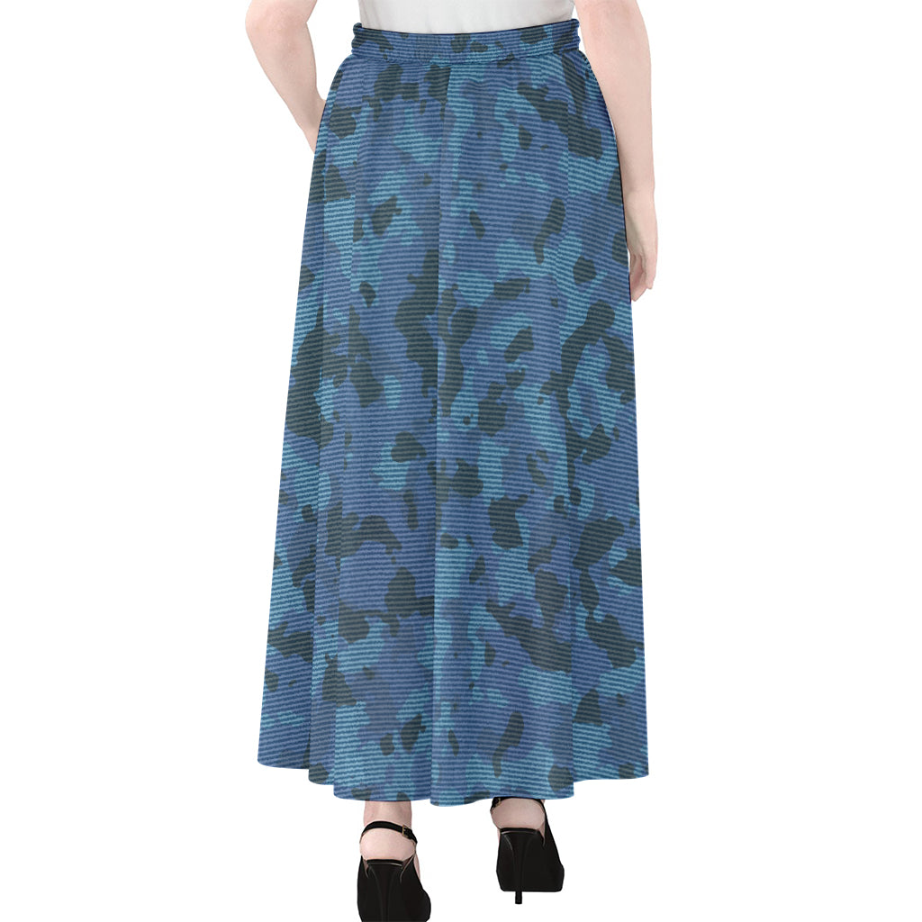 Camouflage Denim Jeans Pattern Print Chiffon Maxi Skirt