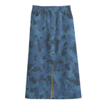 Camouflage Denim Jeans Pattern Print Cotton Front Slit Maxi Skirt