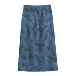 Camouflage Denim Jeans Pattern Print Cotton Front Slit Maxi Skirt