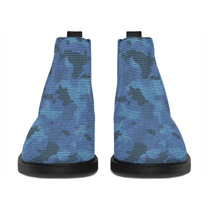 Camouflage Denim Jeans Pattern Print Flat Ankle Boots