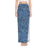 Camouflage Denim Jeans Pattern Print High Slit Maxi Skirt
