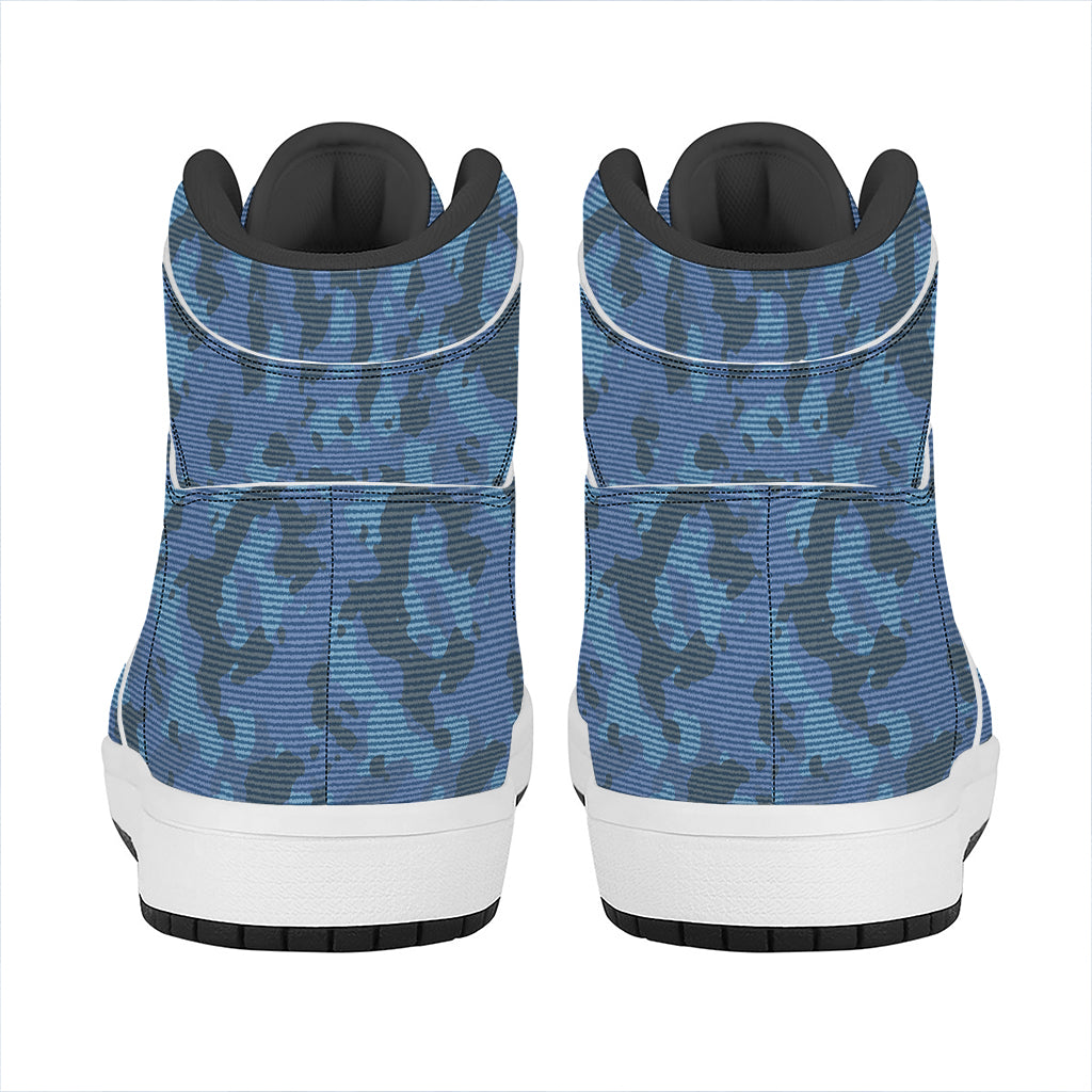 Camouflage Denim Jeans Pattern Print High Top Leather Sneakers