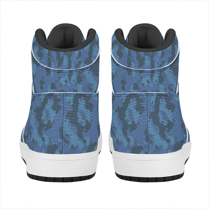 Camouflage Denim Jeans Pattern Print High Top Leather Sneakers