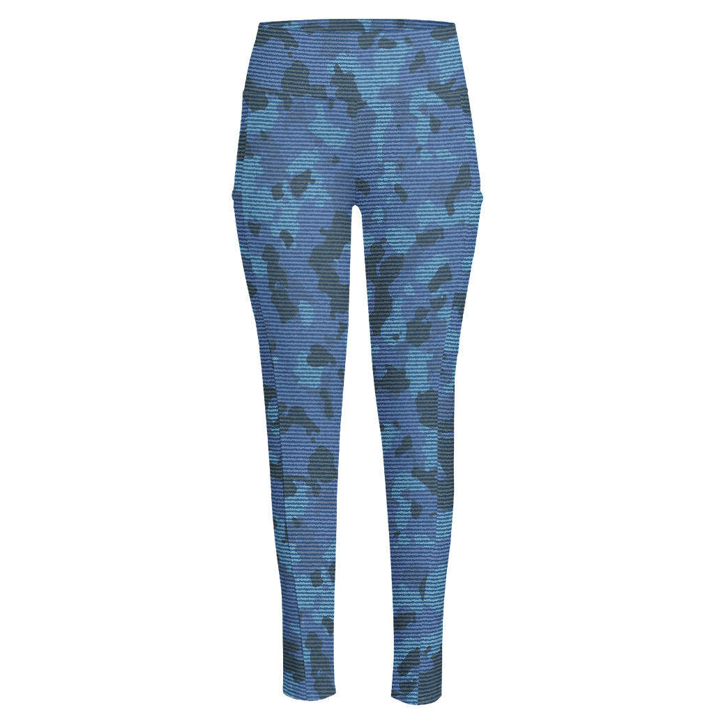 Camouflage Denim Jeans Pattern Print High-Waisted Pocket Leggings