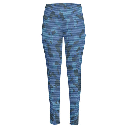 Camouflage Denim Jeans Pattern Print High-Waisted Pocket Leggings