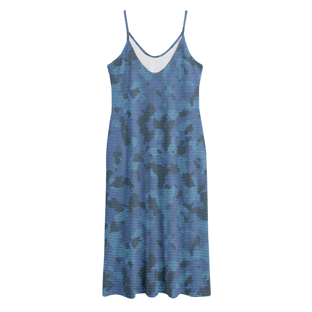 Camouflage Denim Jeans Pattern Print Jersey Midi Cami Dress