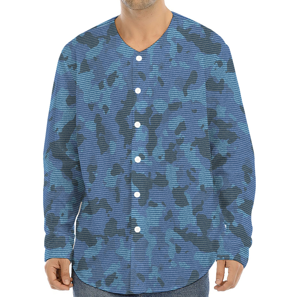 Camouflage Denim Jeans Pattern Print Long Sleeve Baseball Jersey