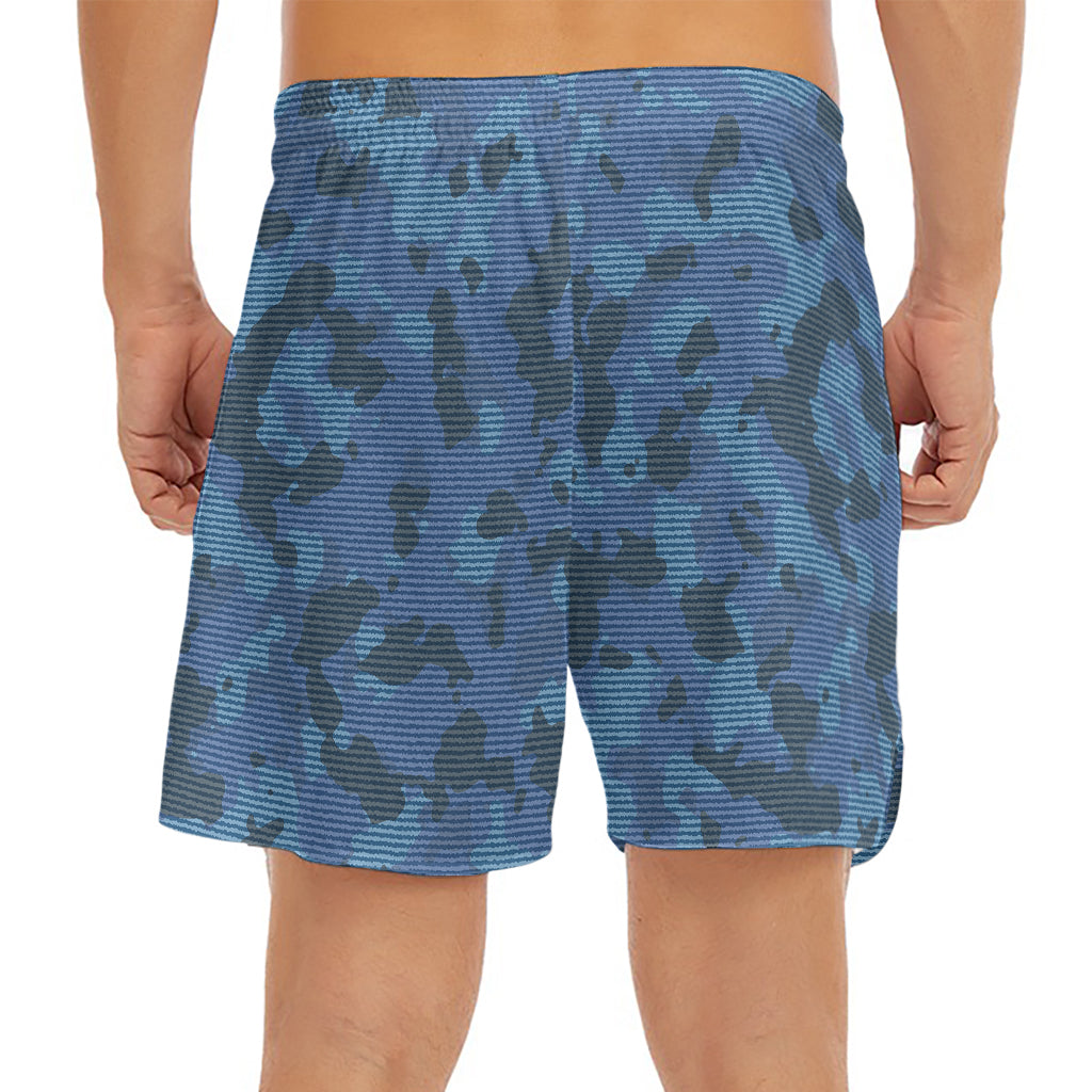 Camouflage Denim Jeans Pattern Print Men's Split Running Shorts