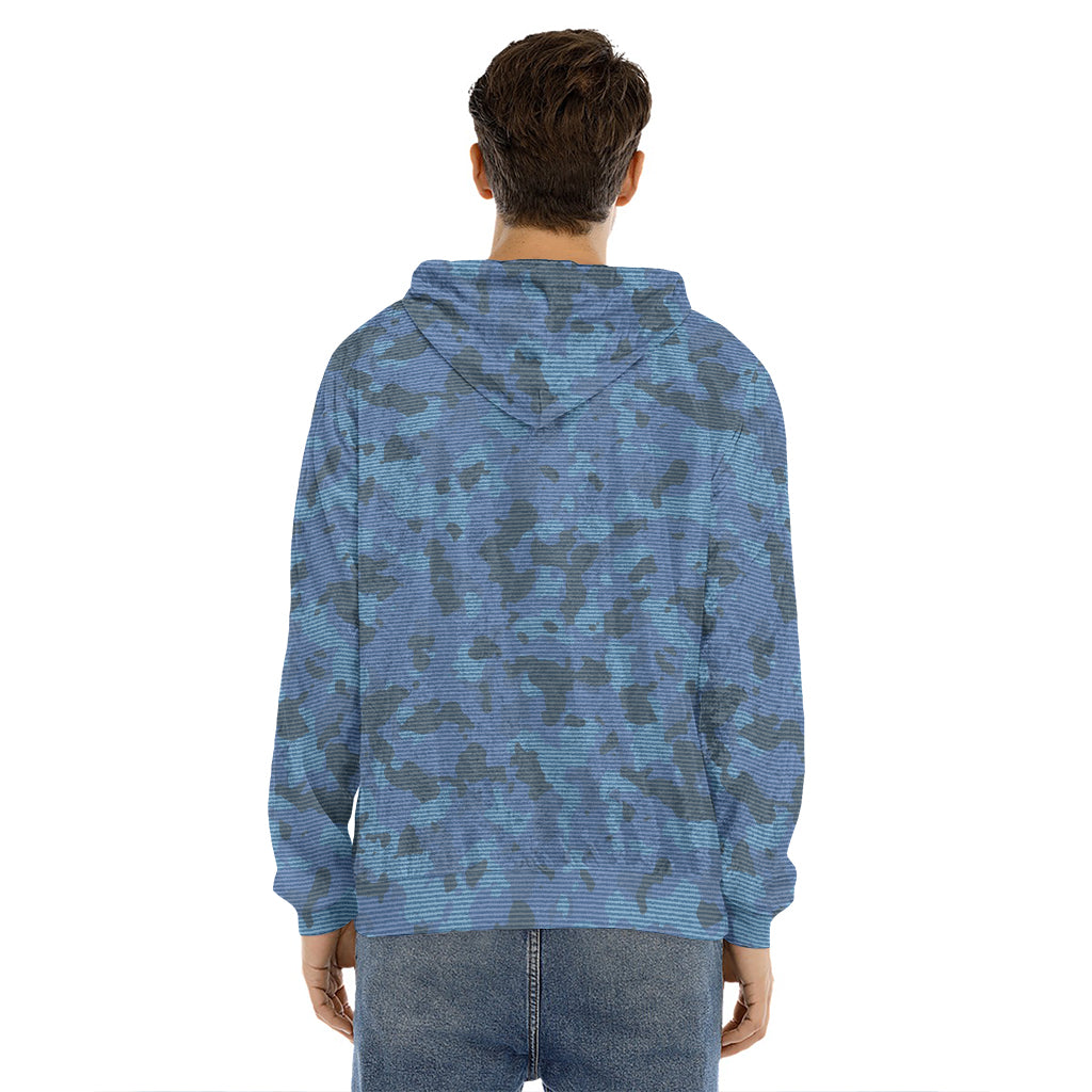 Camouflage Denim Jeans Pattern Print Men's Velvet Pullover Hoodie
