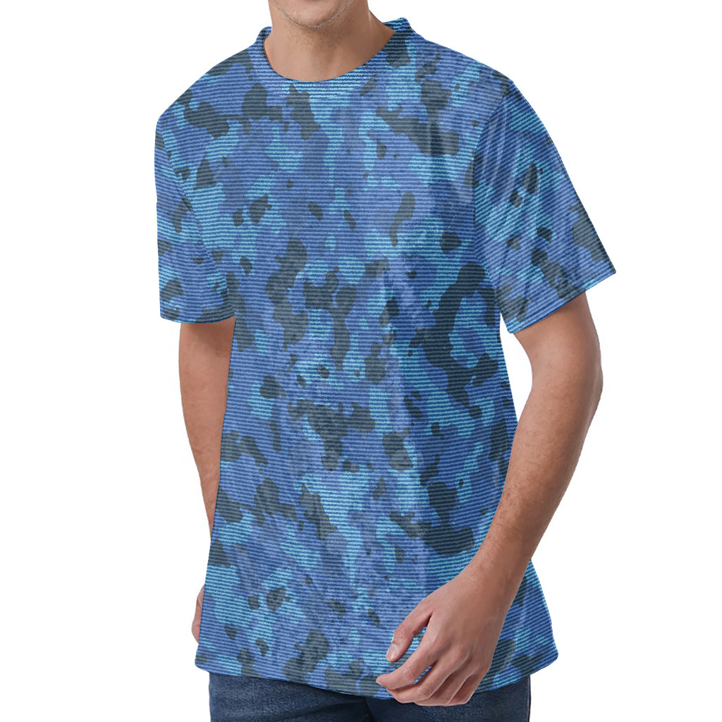Camouflage Denim Jeans Pattern Print Men's Velvet T-Shirt