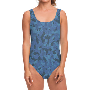 Camouflage Denim Jeans Pattern Print One Piece Swimsuit