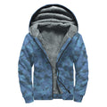 Camouflage Denim Jeans Pattern Print Sherpa Lined Zip Up Hoodie