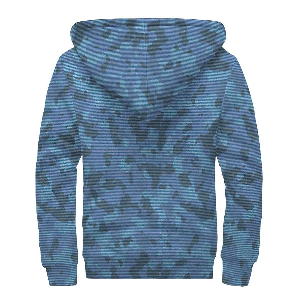 Camouflage Denim Jeans Pattern Print Sherpa Lined Zip Up Hoodie