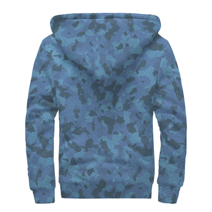 Camouflage Denim Jeans Pattern Print Sherpa Lined Zip Up Hoodie