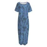 Camouflage Denim Jeans Pattern Print Short Sleeve Long Nightdress