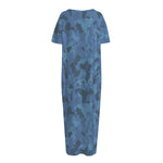 Camouflage Denim Jeans Pattern Print Short Sleeve Long Nightdress