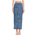 Camouflage Denim Jeans Pattern Print Side Slit Maxi Skirt