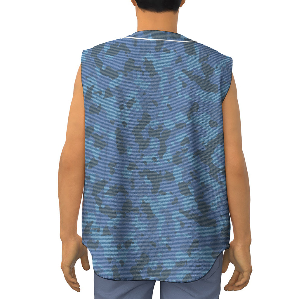 Camouflage Denim Jeans Pattern Print Sleeveless Baseball Jersey