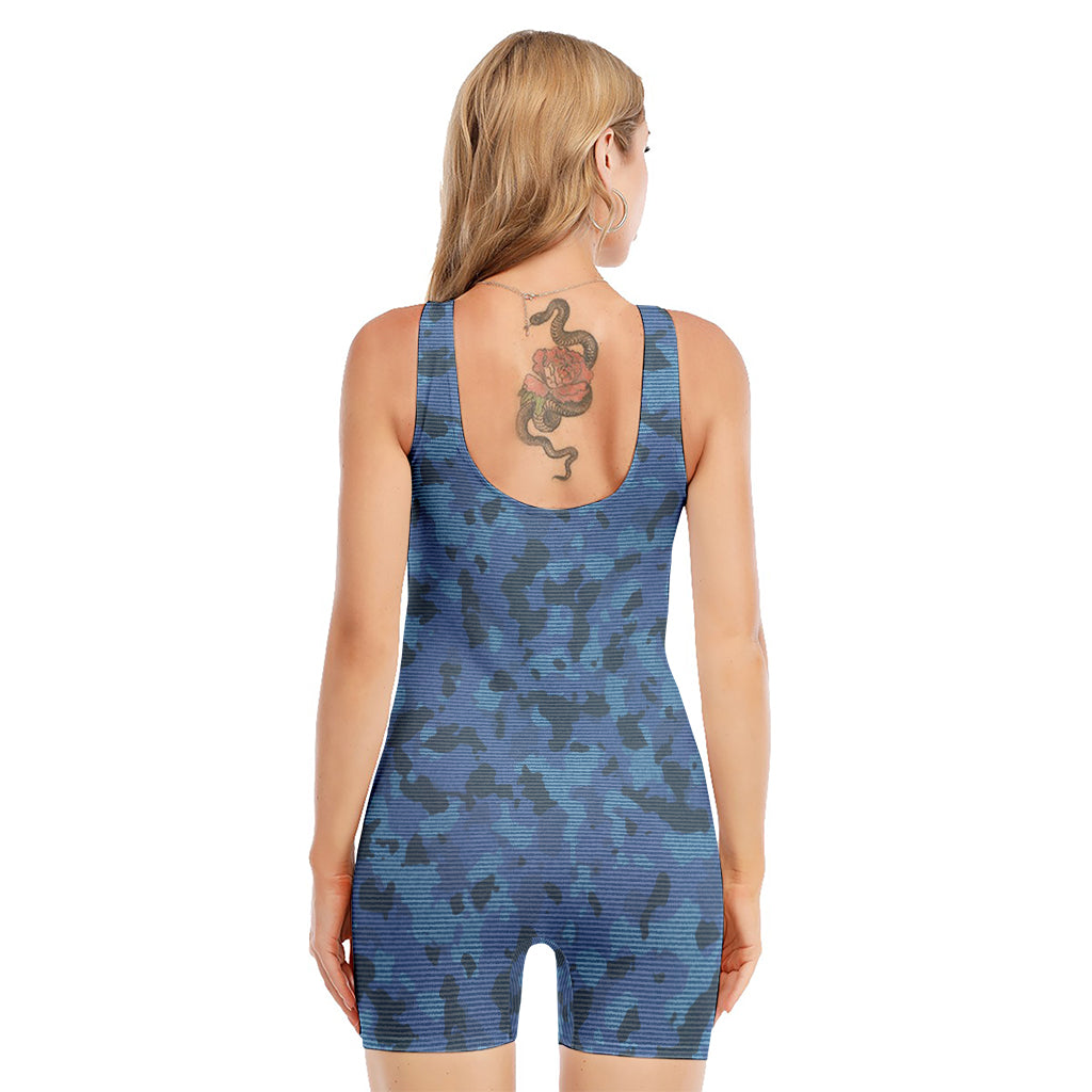 Camouflage Denim Jeans Pattern Print Sleeveless One Piece Swimsuit