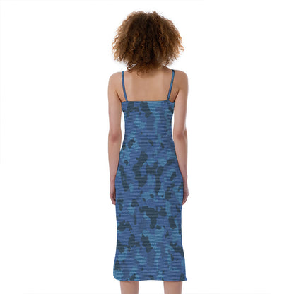 Camouflage Denim Jeans Pattern Print Slim Fit Midi Cami Dress
