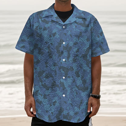 Camouflage Denim Jeans Pattern Print Textured Short Sleeve Shirt