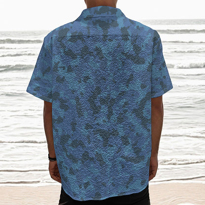 Camouflage Denim Jeans Pattern Print Textured Short Sleeve Shirt