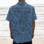 Camouflage Denim Jeans Pattern Print Textured Short Sleeve Shirt