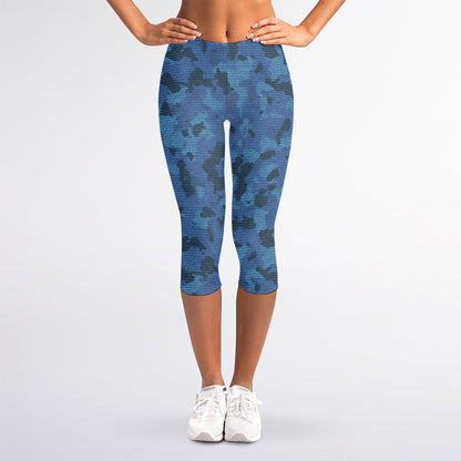 Camouflage Denim Jeans Pattern Print Women's Capri Leggings