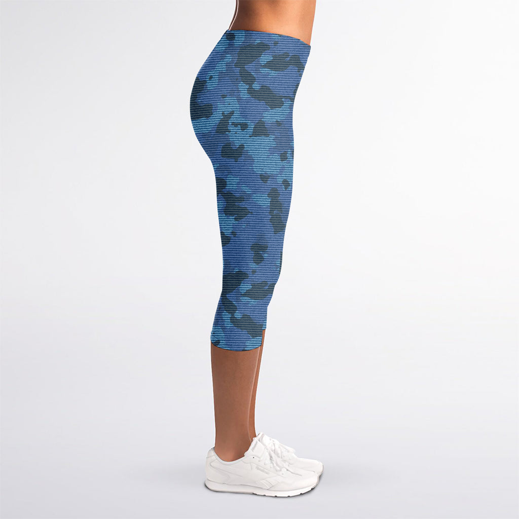 Camouflage Denim Jeans Pattern Print Women's Capri Leggings