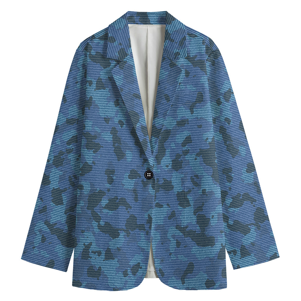 Camouflage Denim Jeans Pattern Print Women's Cotton Blazer