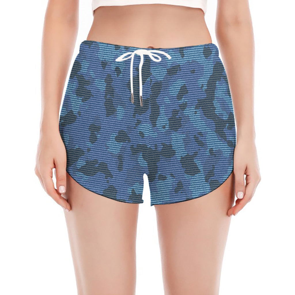 Camouflage Denim Jeans Pattern Print Women's Split Running Shorts