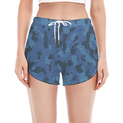 Camouflage Denim Jeans Pattern Print Women's Split Running Shorts